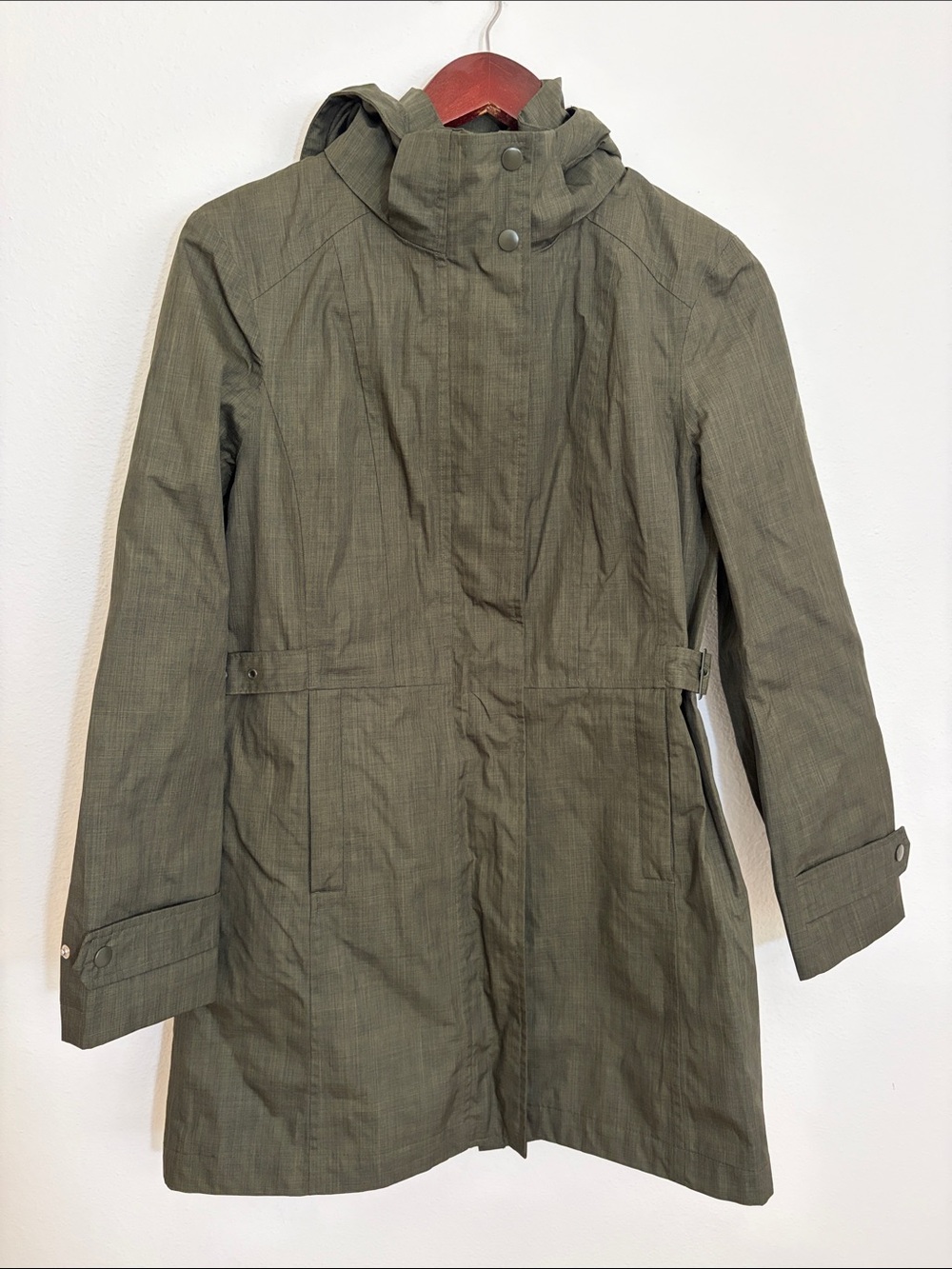 Kirkland Signature Hooded Olive Green Rain Trench Coat